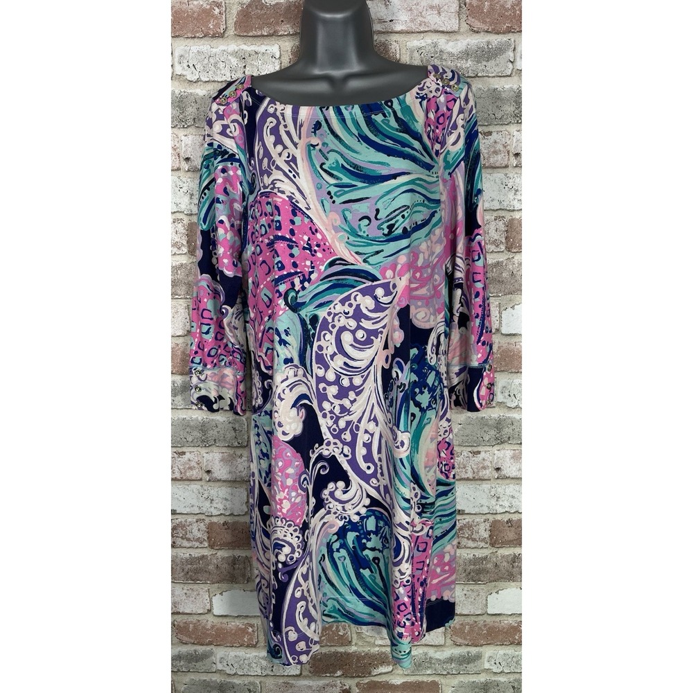 Lilly Pulitzer TRISHA DRESS Multi "All That She Wants"Stretch Sz L $178